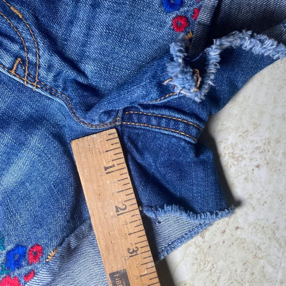 Gap Womens Embroidered Denim Shorts Size 2 With Floral Design & Frayed Hem‎